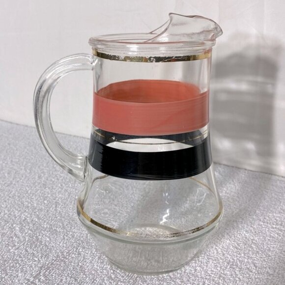 Vintage Glass Pitcher W Pink Black Gold Stripes - Picture 1 of 12